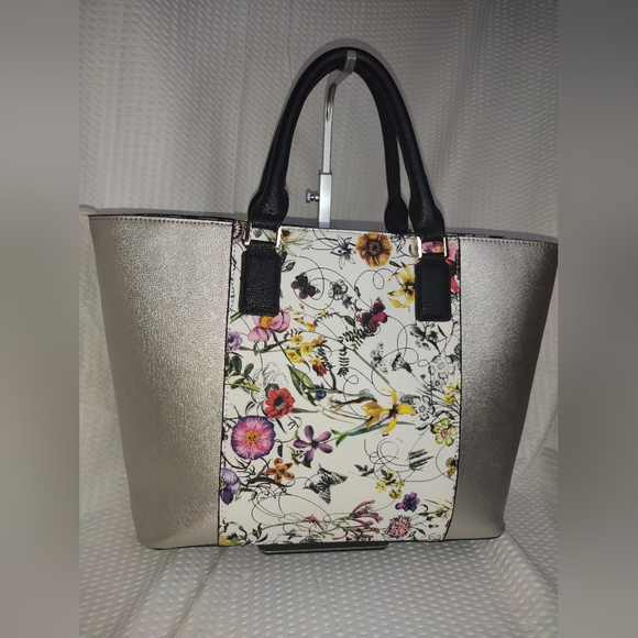 Dasein Floral Silver and Black Women's Tote Bag - Picture 7 of 12
